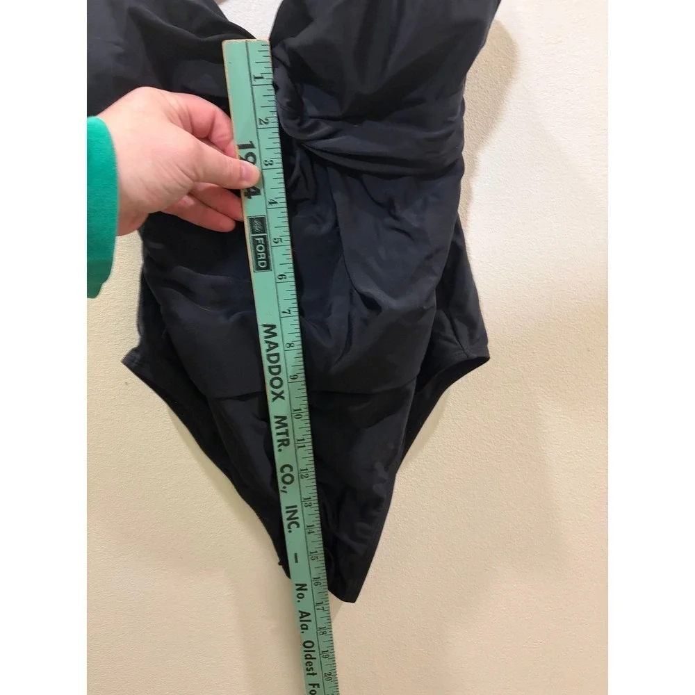 Womens Black Twist Front Keyhole One Piece Swimsuit‎ Adjustable Straps Ruched
